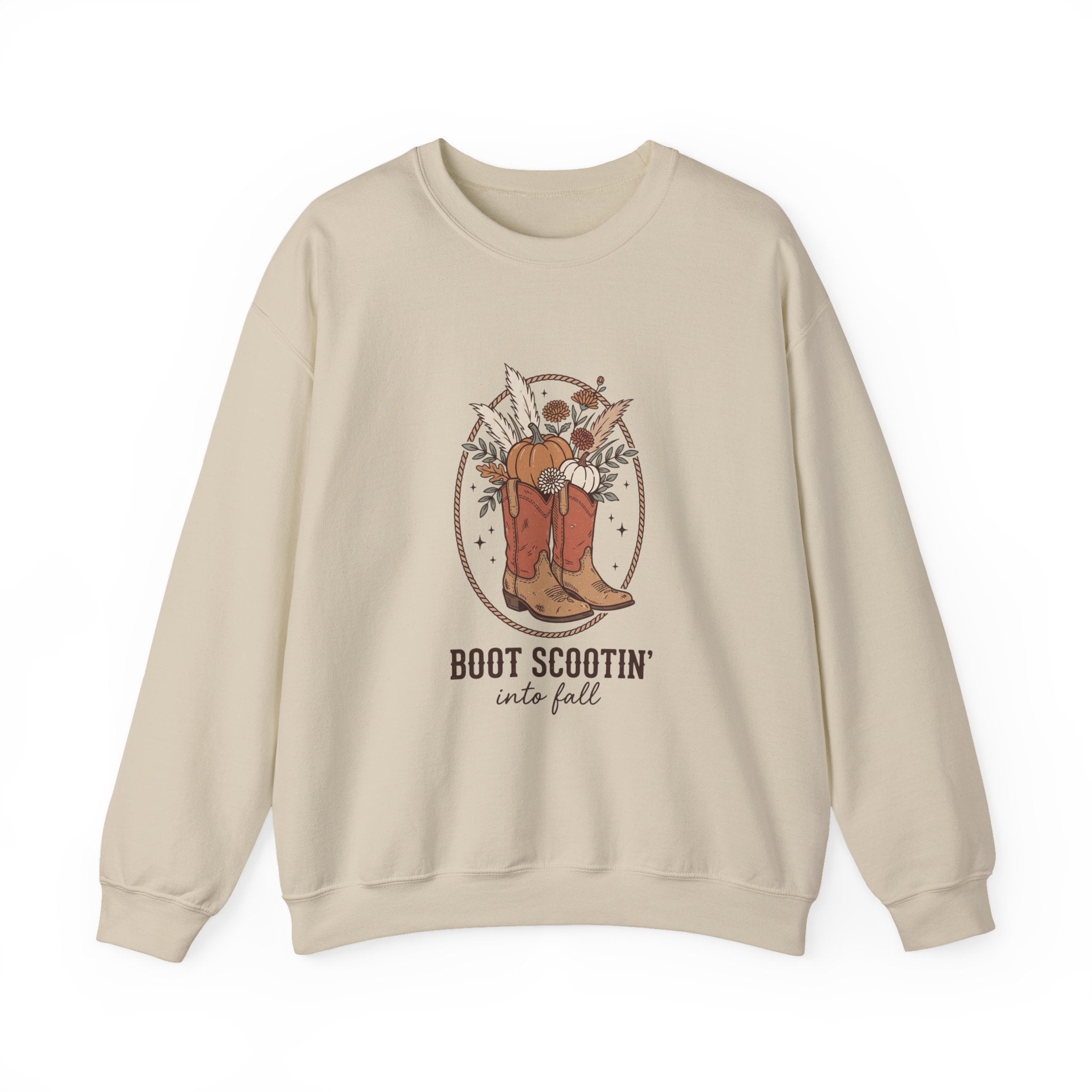 Boot Scootin' into Fall Pumpkin Crewneck Sweatshirt | Western Fall Aesthetic