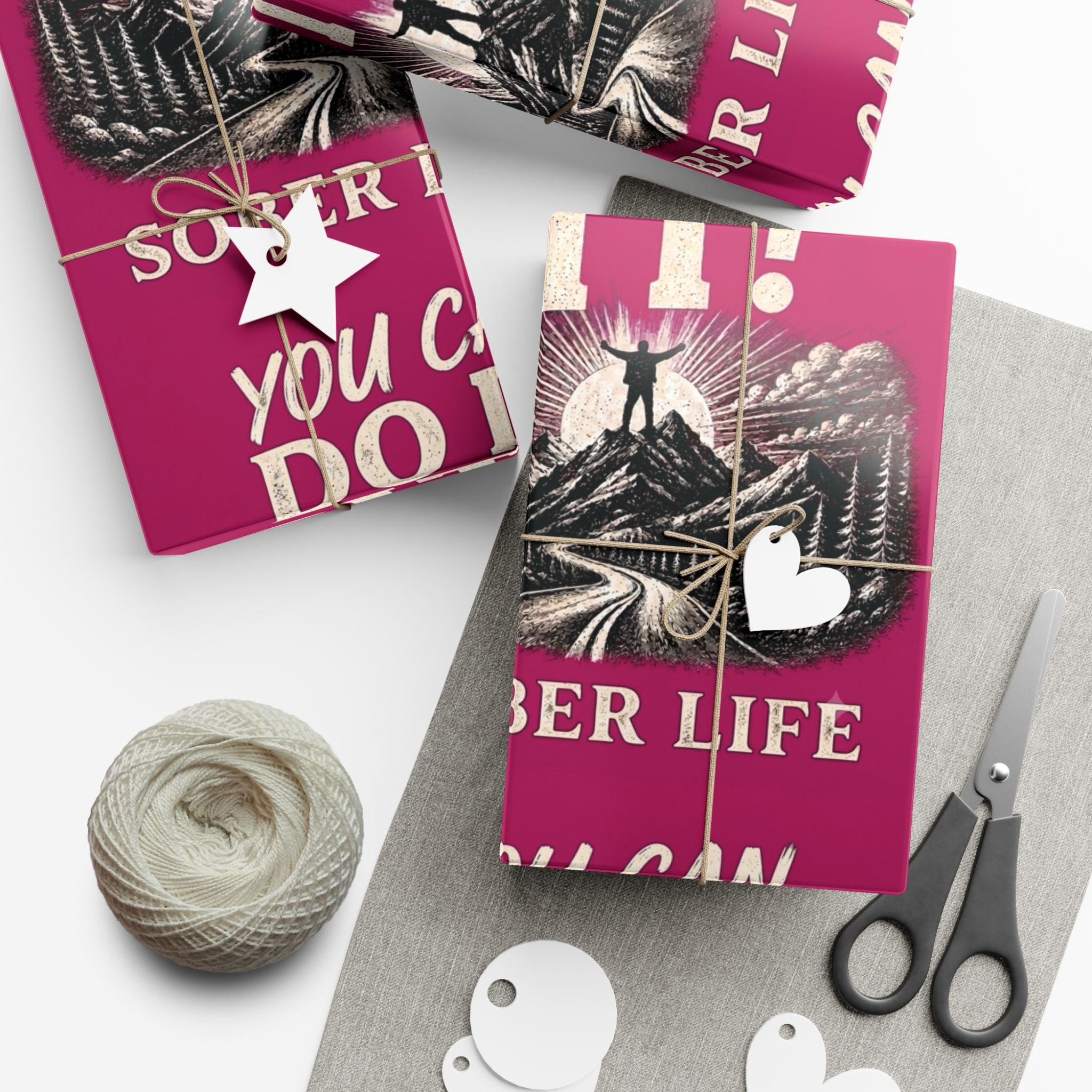Gift Wrap Paper - Motivational 'You Can Do It!' Scenic Design (Bold Magenta)