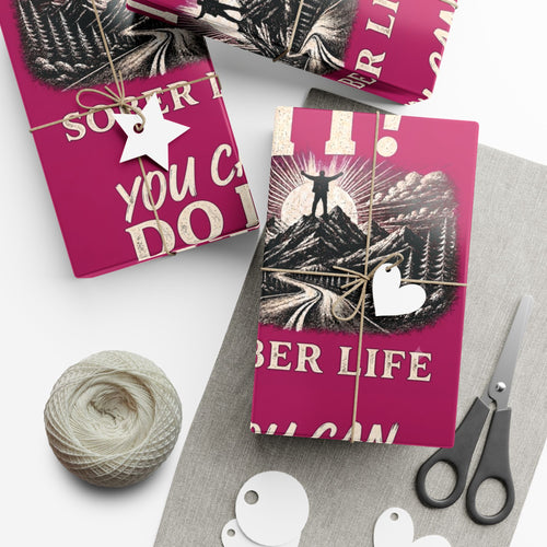 Gift Wrap Paper - Motivational 'You Can Do It!' Scenic Design (Bold Magenta)