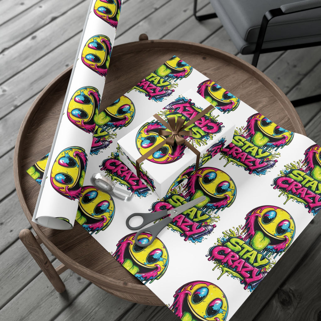 Gift Wrap Paper — 'Stay Crazy' Neon Smiley Graphic Wrap