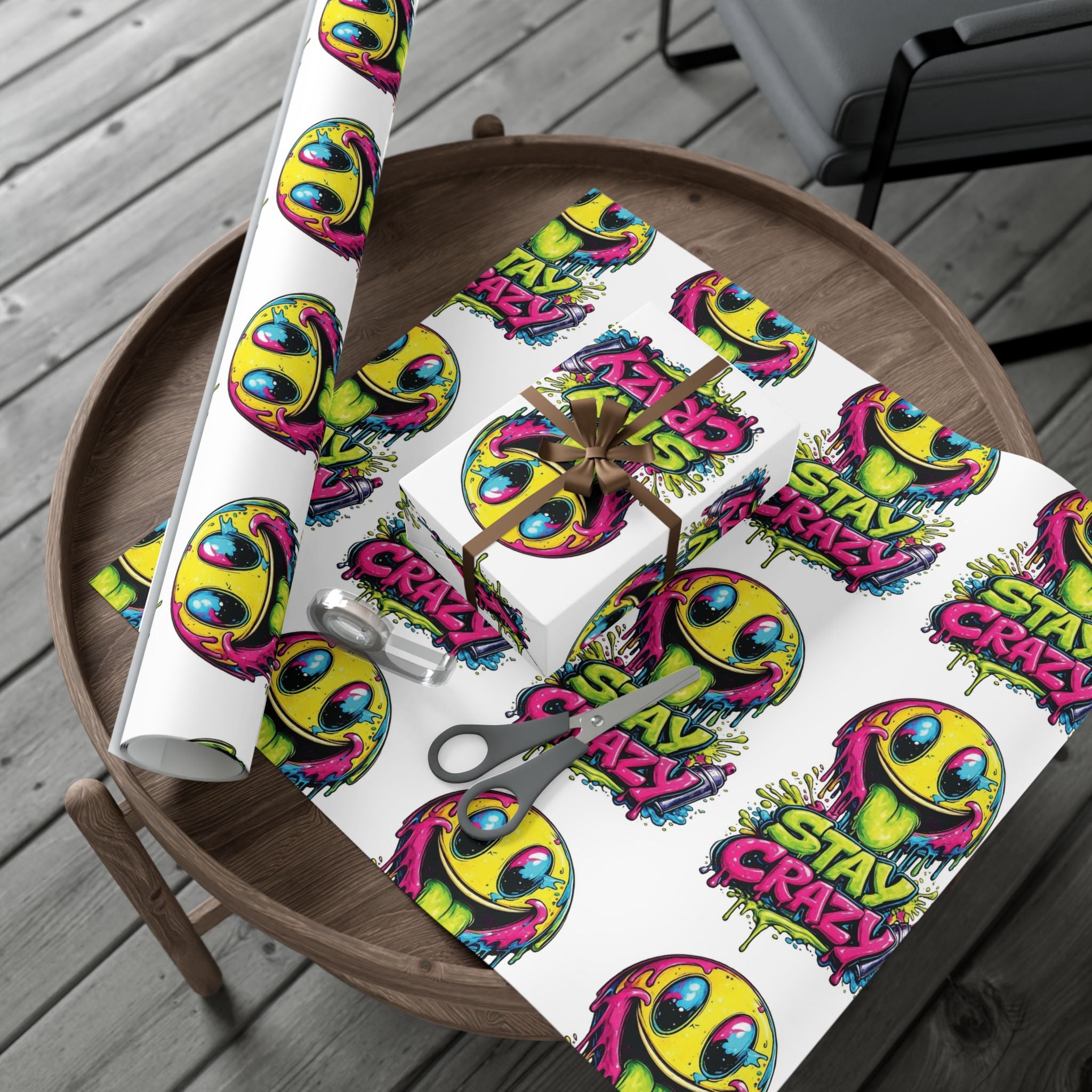 Gift Wrap Paper — 'Stay Crazy' Neon Smiley Graphic Wrap
