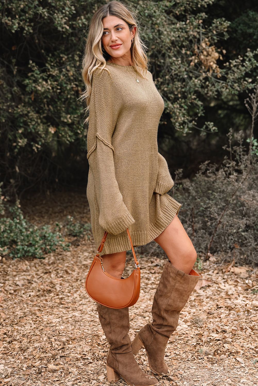 Four Leaf Clover Oversize Drop Shoulder Slouchy Sweater Dress