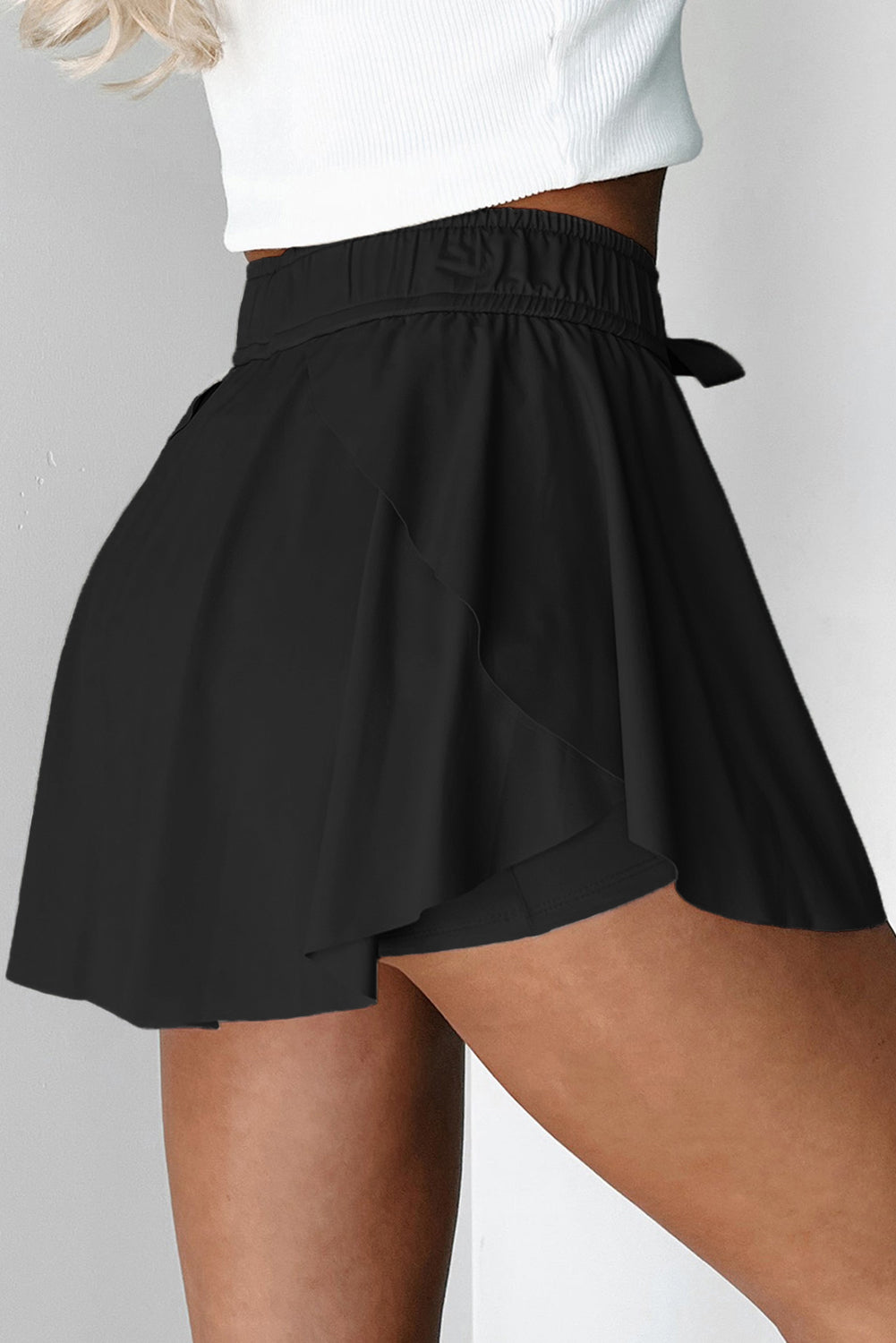 Sky Blue Drawstring Elastic Waistband Lined Tennis Skorts