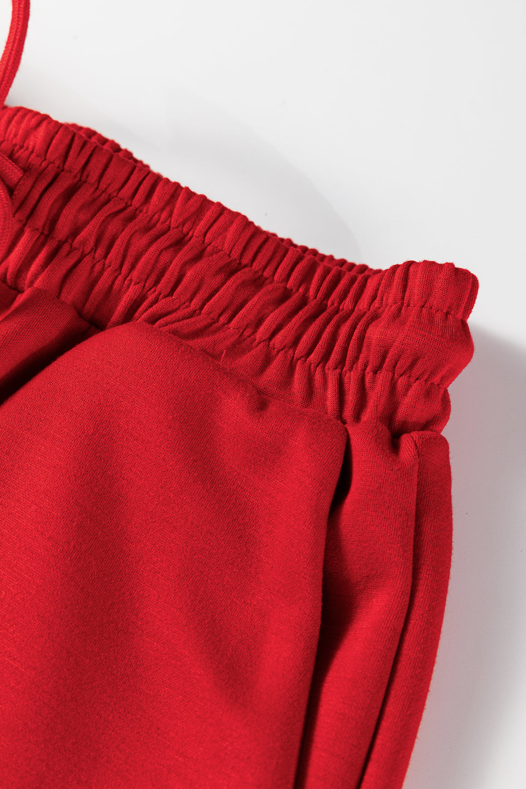 Fiery Red Polo Collar V Neck 3/4 Sleeve Pullover Drawstring Bell Bottom Pants 2pcs Set