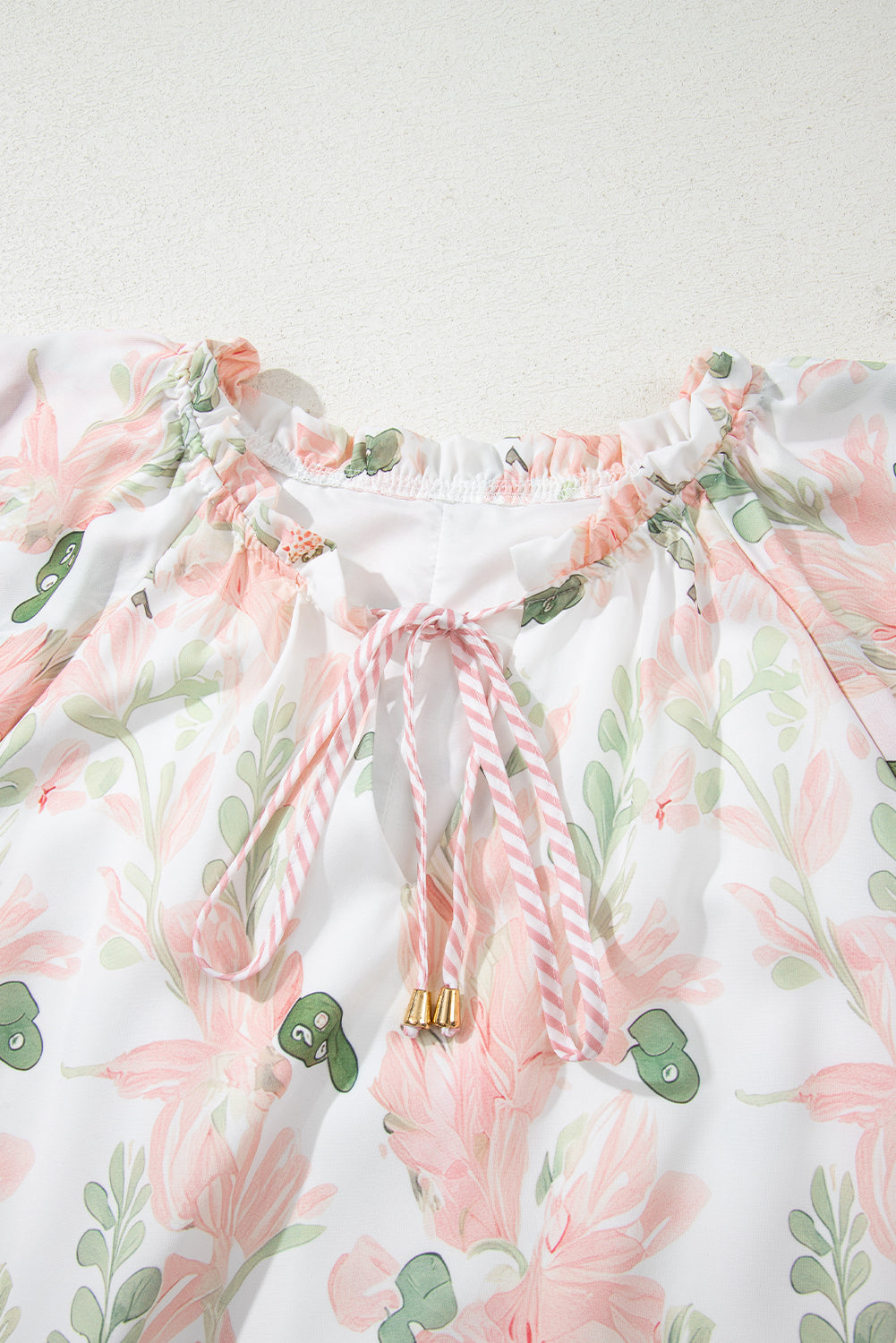 Pink Plus Size Floral Print Striped Detail Short Summer Dress