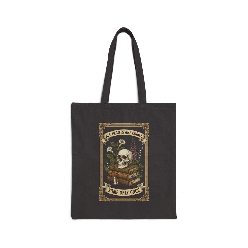 All Plants Are Edible Tote | Vintage Botanical Skull, Forager Mycology Humor