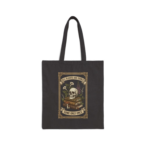 All Plants Are Edible Tote | Vintage Botanical Skull, Forager Mycology Humor