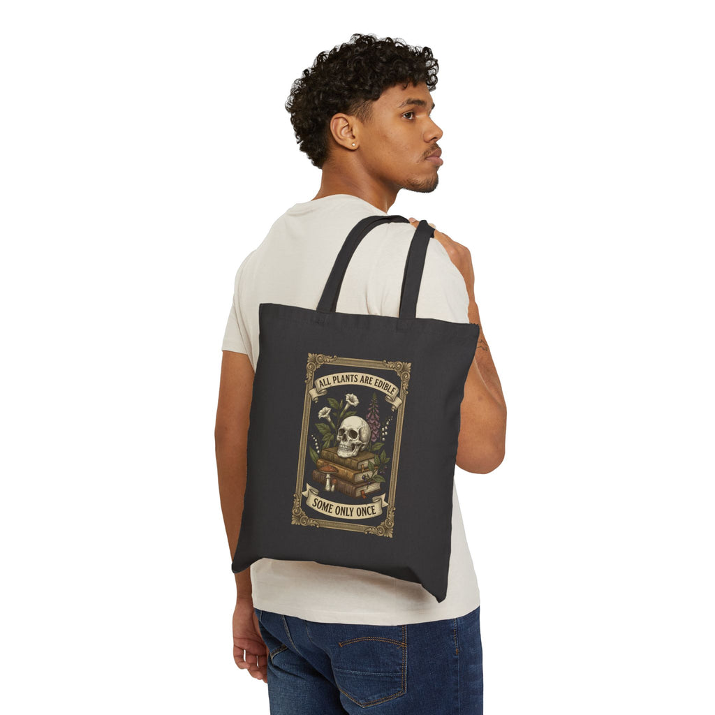 All Plants Are Edible Tote | Vintage Botanical Skull, Forager Mycology Humor