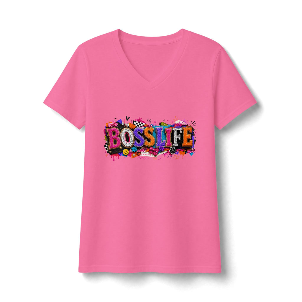 BOSS LIFE V-Neck Tee — Colorful Graffiti Graphic Women's Shirt