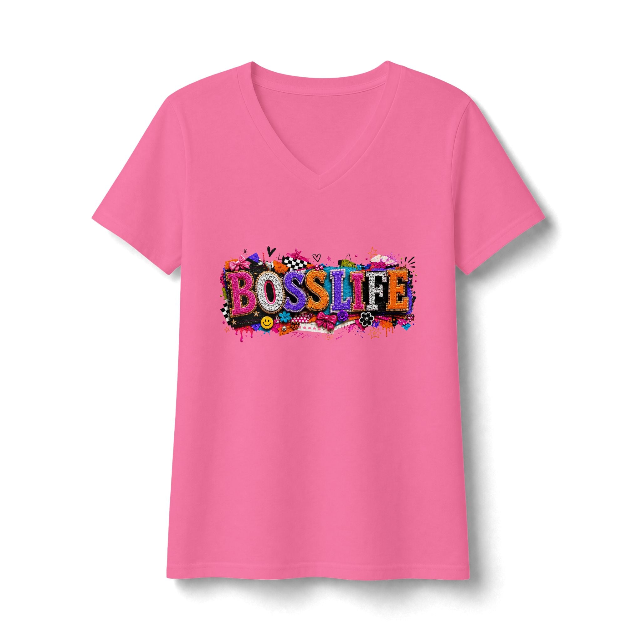 BOSS LIFE V-Neck Tee — Colorful Graffiti Graphic Women's Shirt