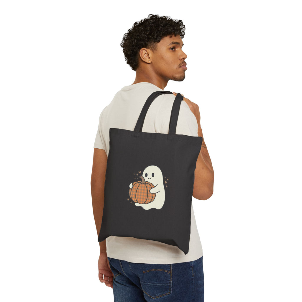Cute Ghost Hugging Pumpkin Tote | Fall Pumpkin Tote Bag