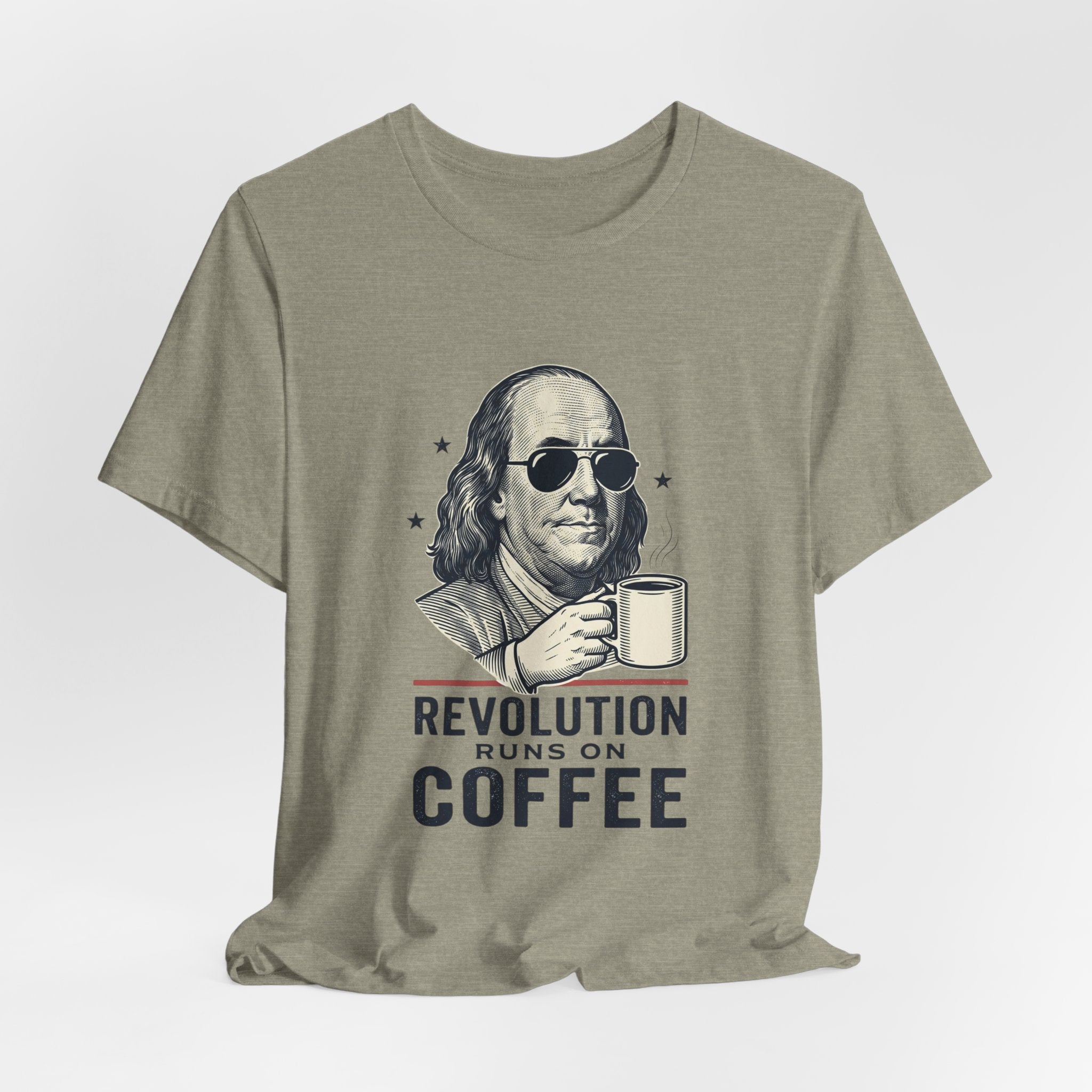 Revolution Runs on Coffee Tee | Founding Daddies, Vintage Patriotic Humor