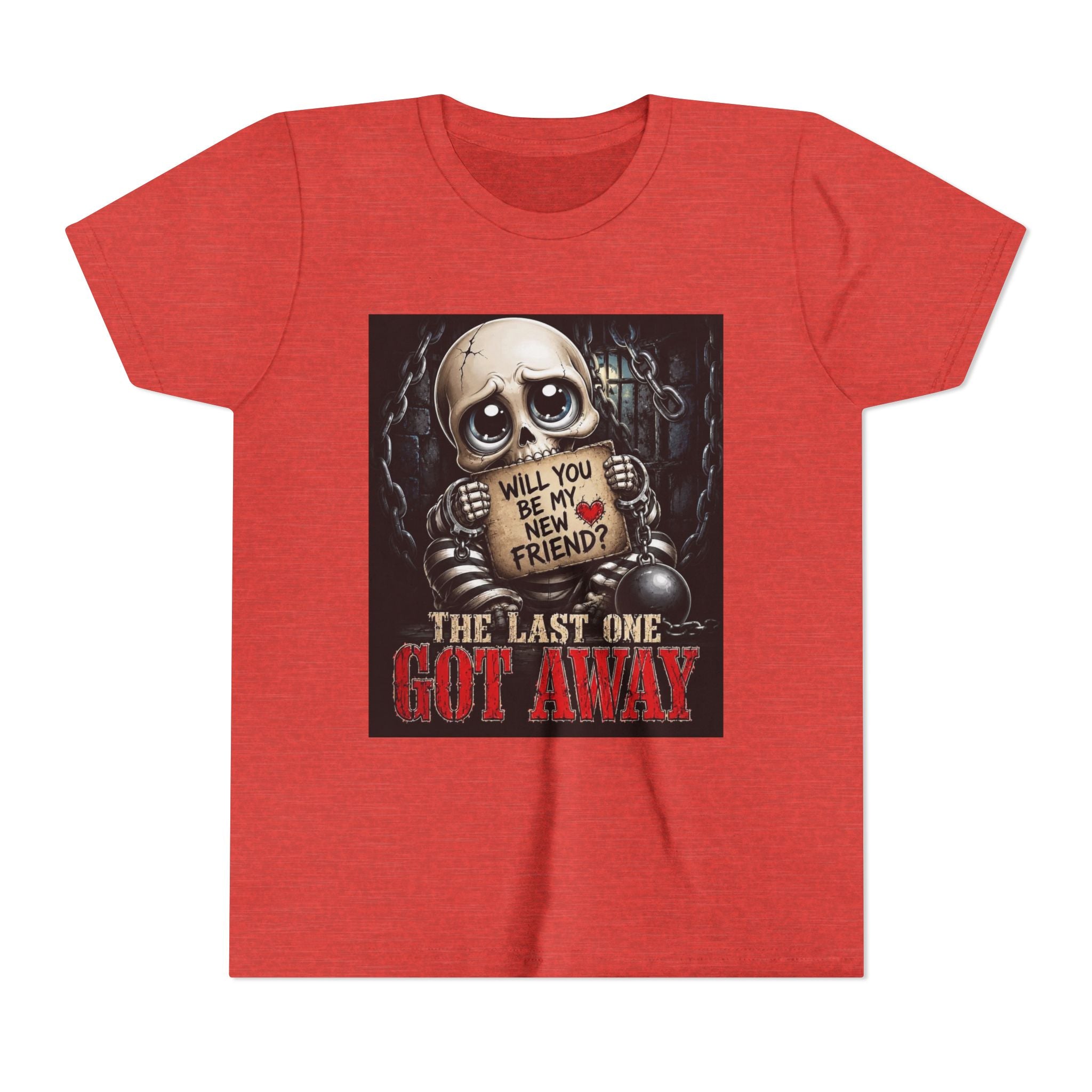 Youth Tee — Cute Creepy Skull 'Will You Be My New Friend? The Last One Got Away' Graphic
