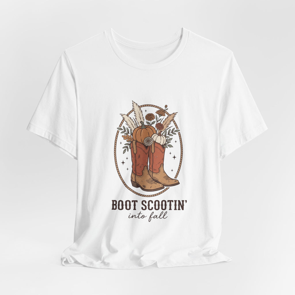Boot Scootin' into Fall Tee | Pumpkin, Cowboy Boots, Fall Aesthetic