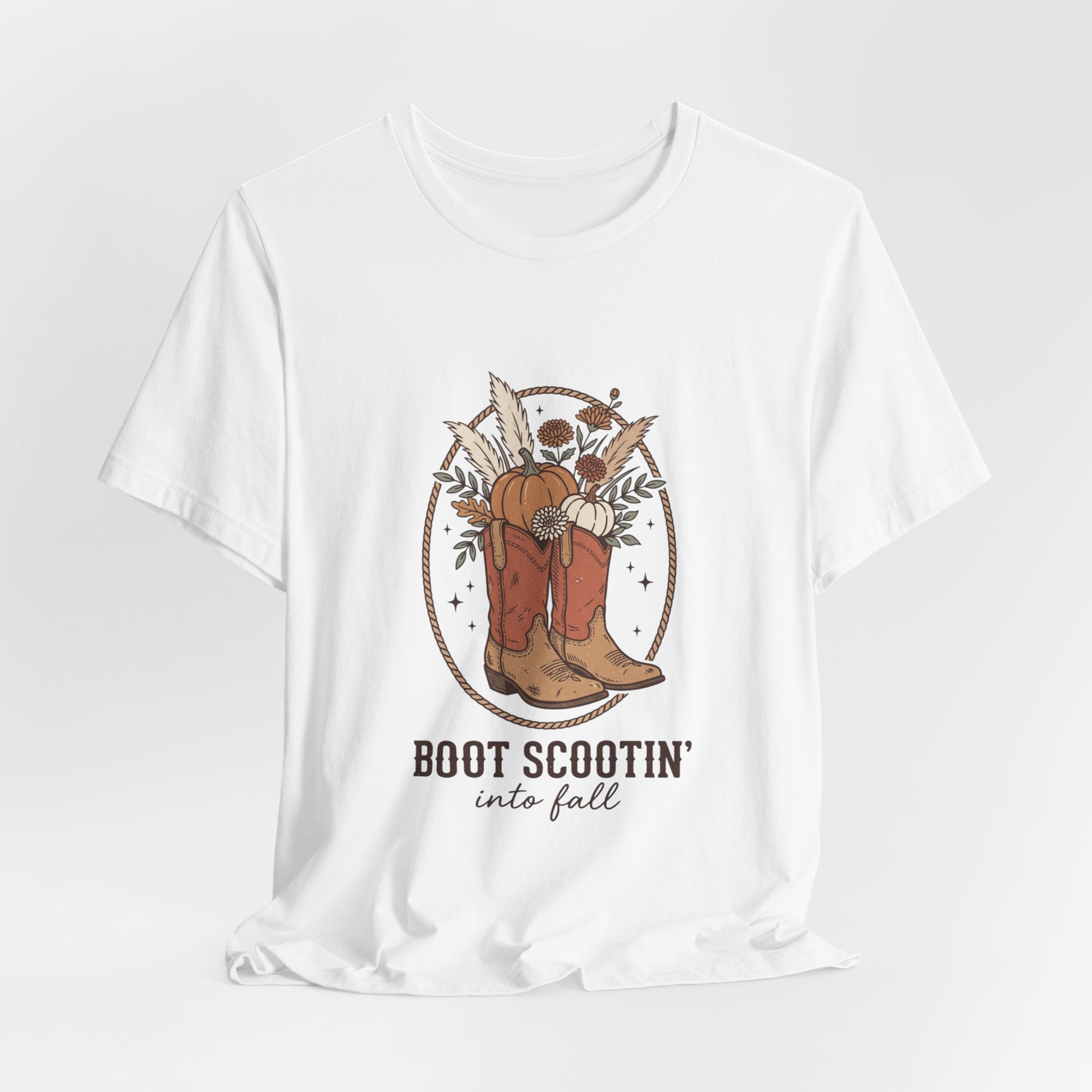 Boot Scootin' into Fall Tee | Pumpkin, Cowboy Boots, Fall Aesthetic