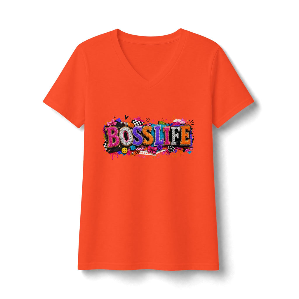 BOSS LIFE V-Neck Tee — Colorful Graffiti Graphic Women's Shirt