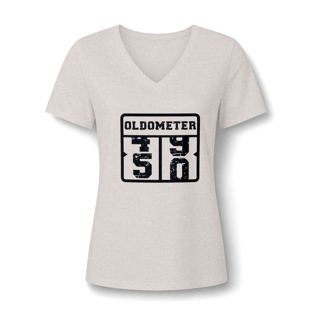 Oldometer 50 V-Neck Tee — Funny 50th Birthday Shirt for Women