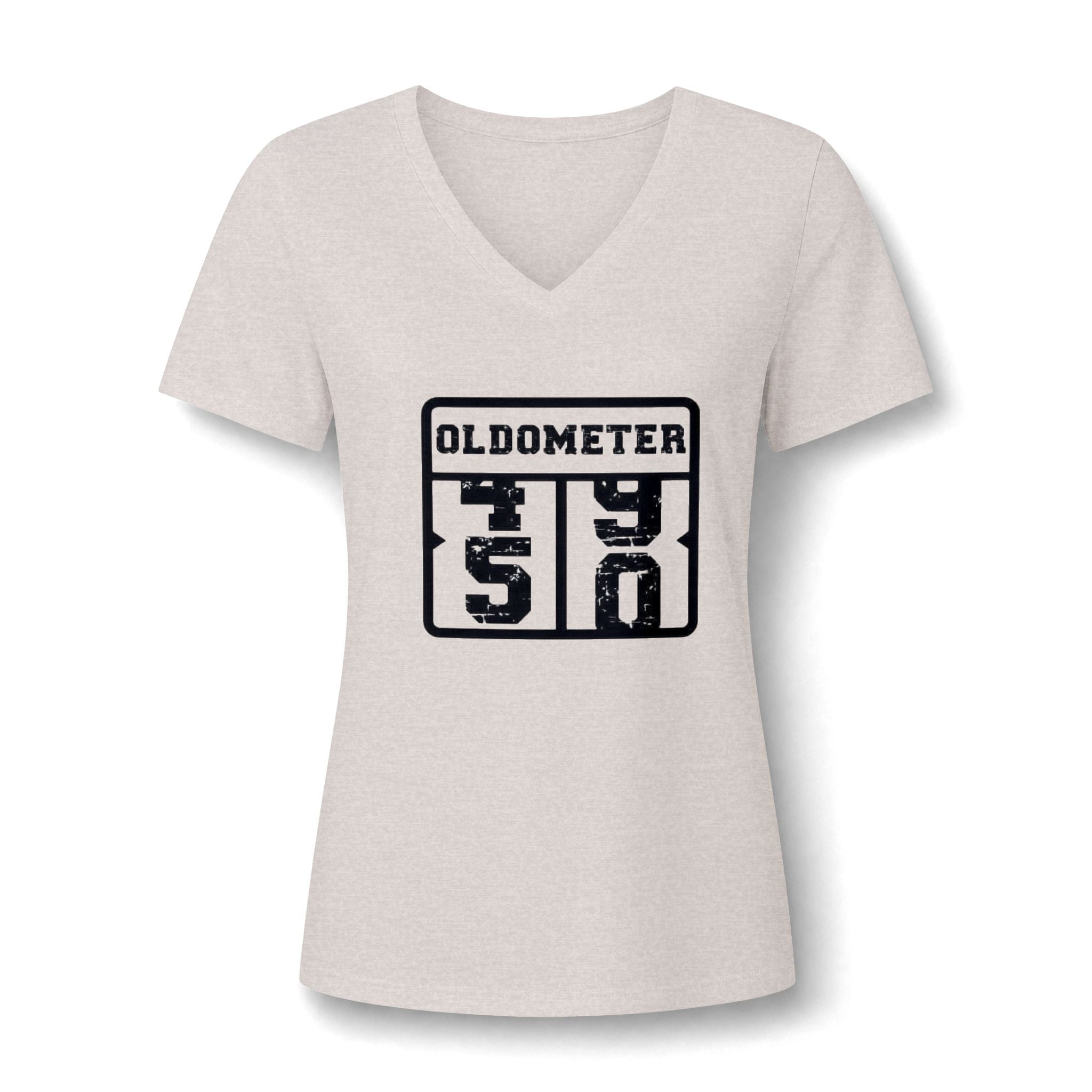 Oldometer 50 V-Neck Tee — Funny 50th Birthday Shirt for Women