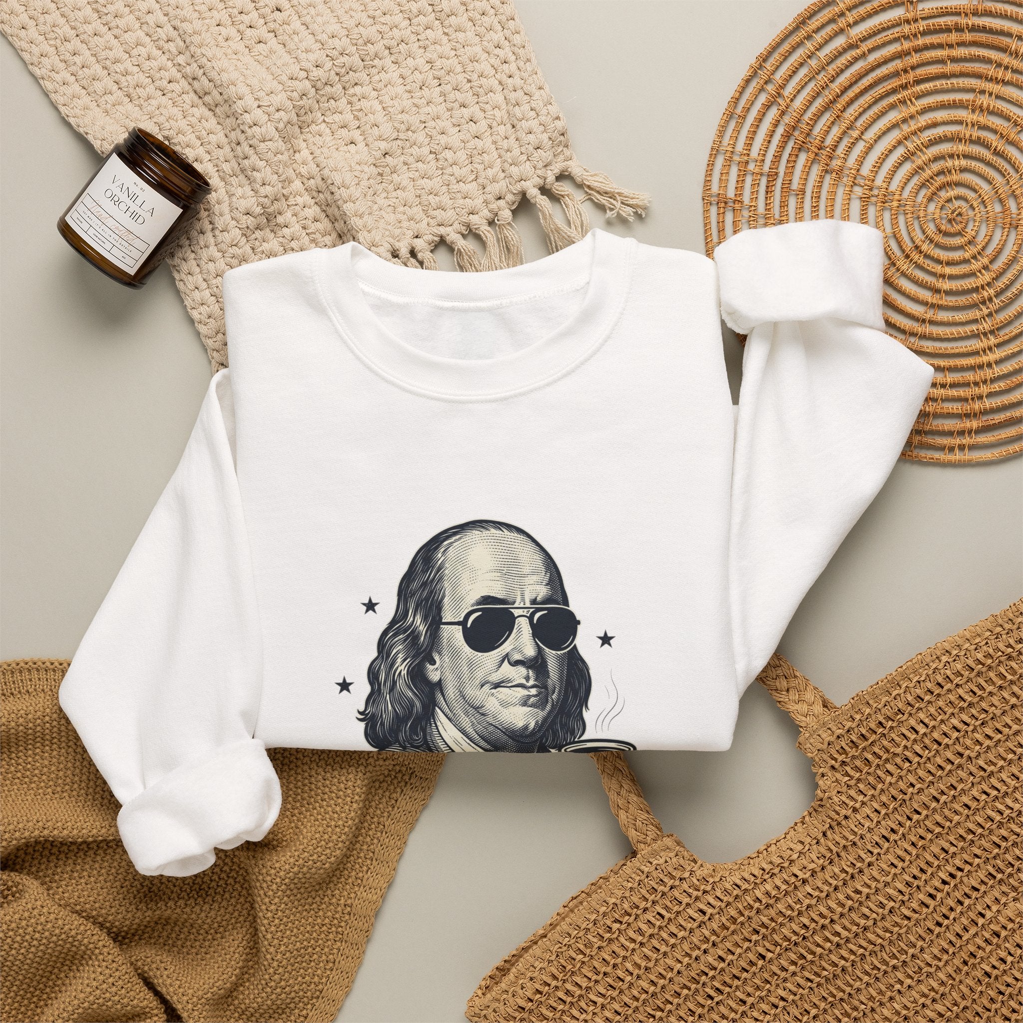 Revolution Runs on Coffee Crewneck Sweatshirt | Founding Daddies Americana, Vintage Portrait Tee