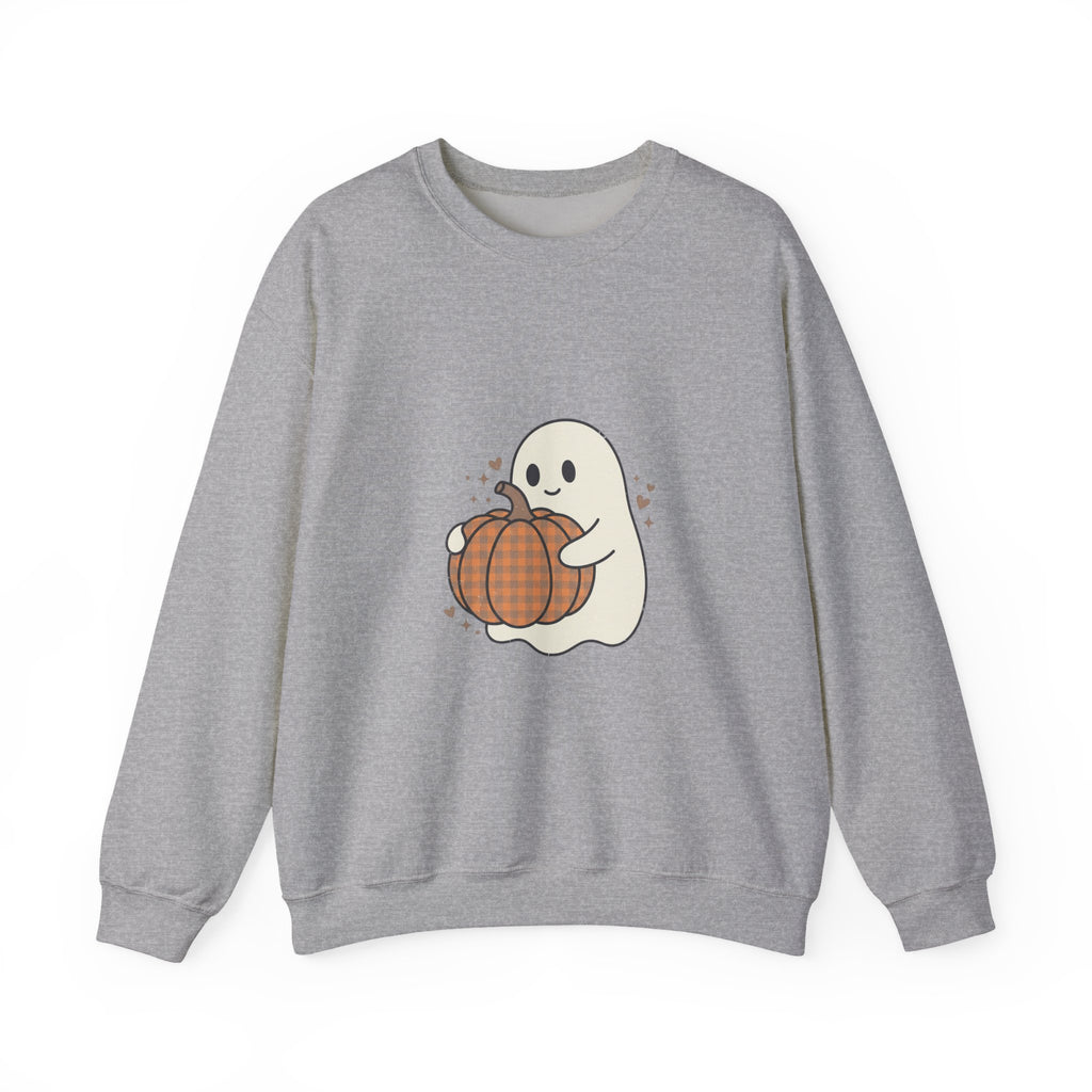 Cute Ghost Holding Pumpkin Sweatshirt | Pumpkin Halloween Fall Aesthetic