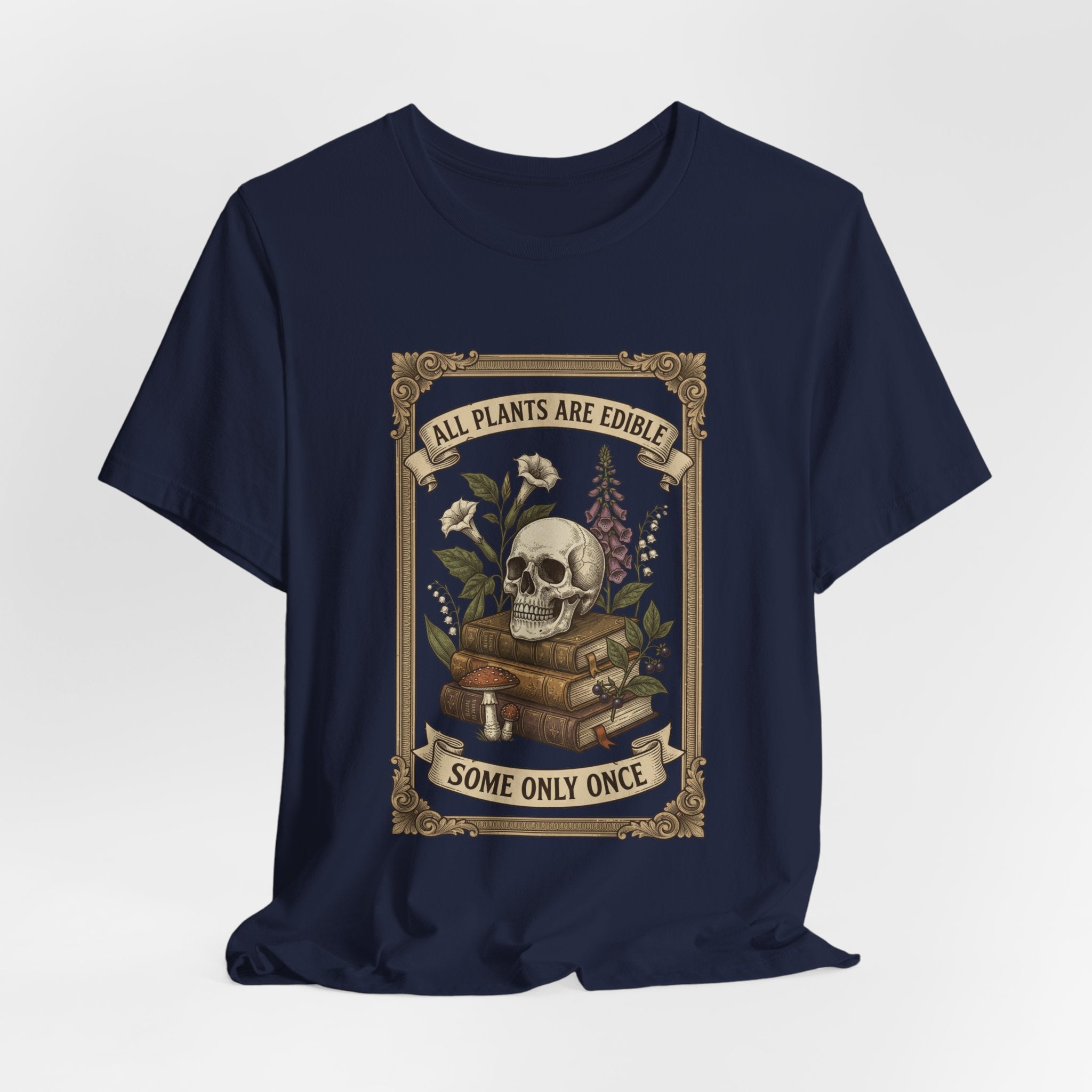 All Plants Are Edible Tee | Vintage Botanical Skull, Forager Mycology Humor
