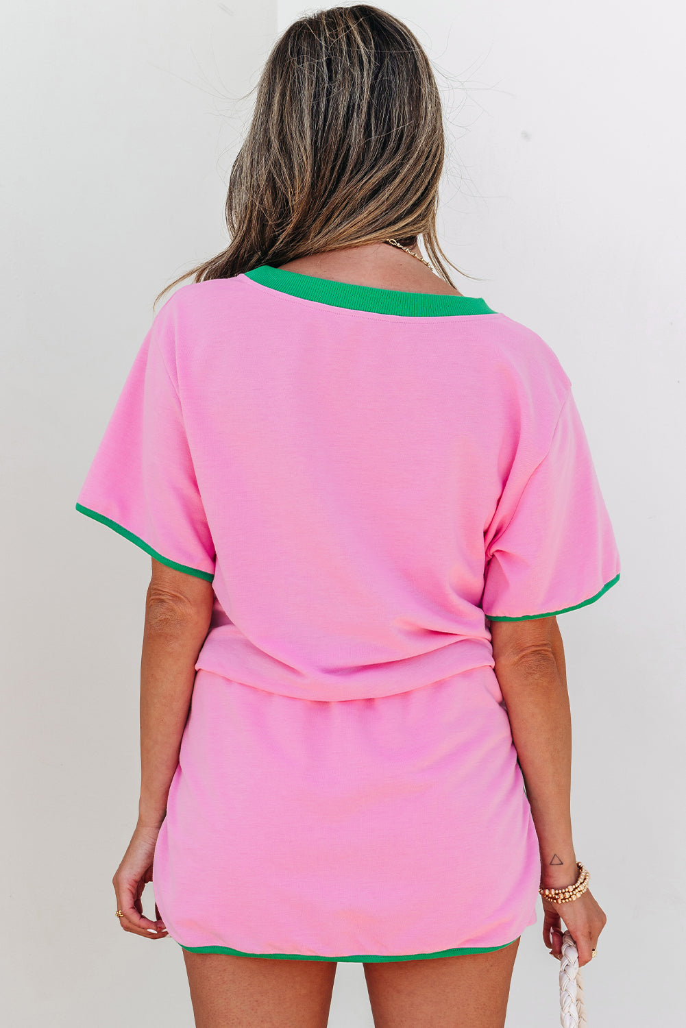 Turquoise Colorblock Edge Drop Shoulder T Shirt and Skort 2Pcs Set