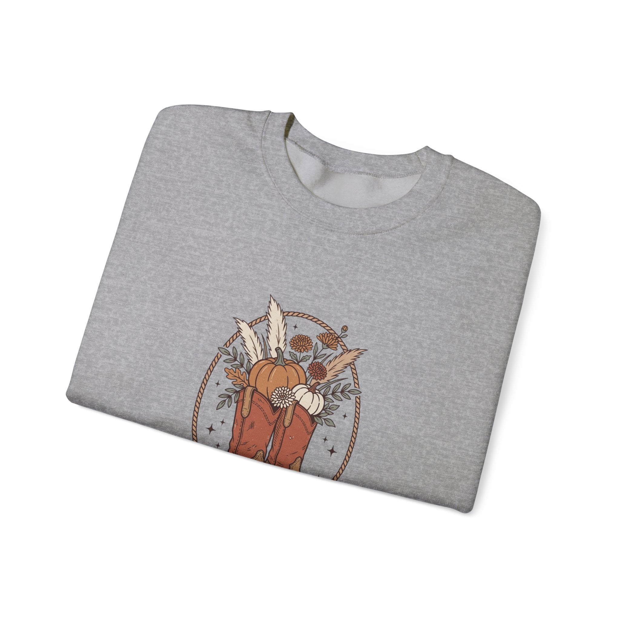 Boot Scootin' into Fall Pumpkin Crewneck Sweatshirt | Western Fall Aesthetic