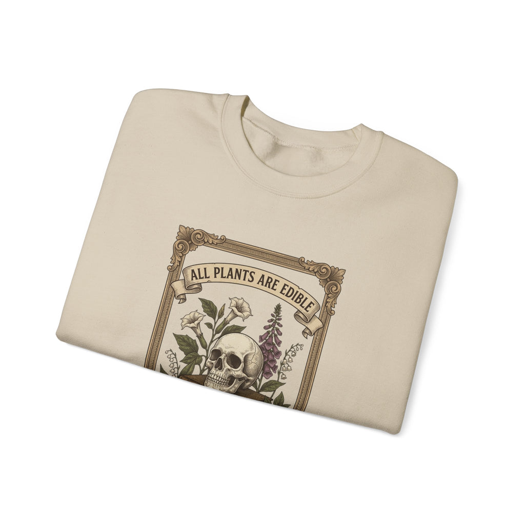 All Plants Are Edible Crewneck Sweatshirt | Vintage Botanical, Dark Nature Humor