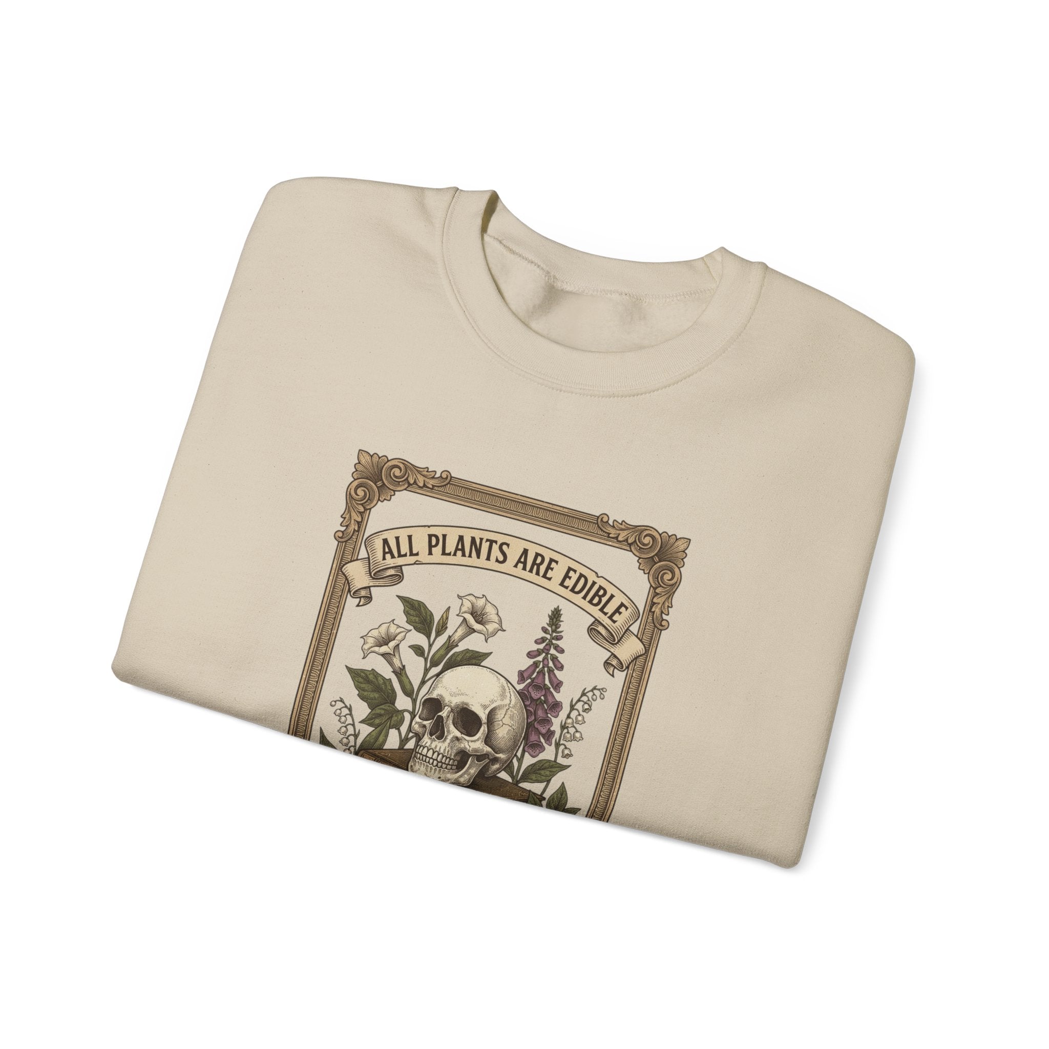 All Plants Are Edible Crewneck Sweatshirt | Vintage Botanical, Dark Nature Humor
