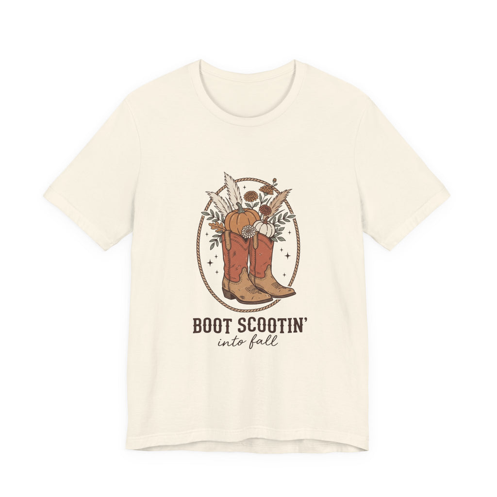 Boot Scootin' into Fall Tee | Pumpkin, Cowboy Boots, Fall Aesthetic