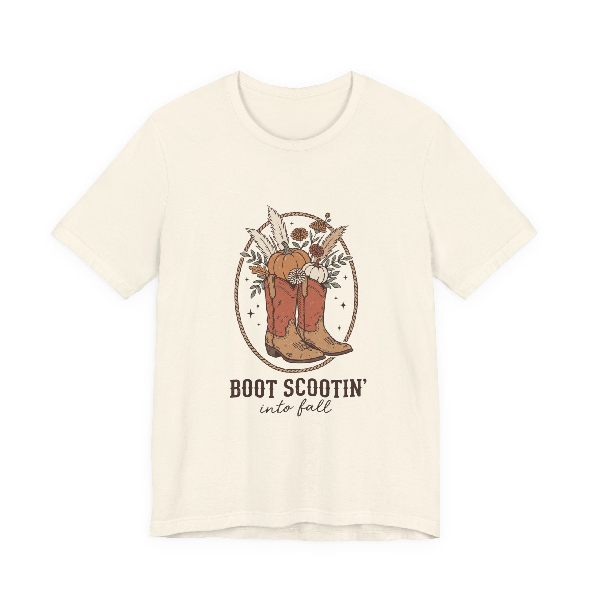 Boot Scootin' into Fall Tee | Pumpkin, Cowboy Boots, Fall Aesthetic