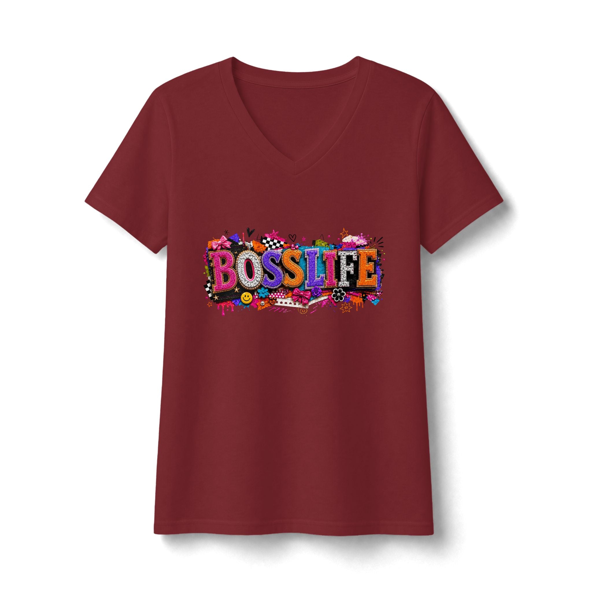BOSS LIFE V-Neck Tee — Colorful Graffiti Graphic Women's Shirt