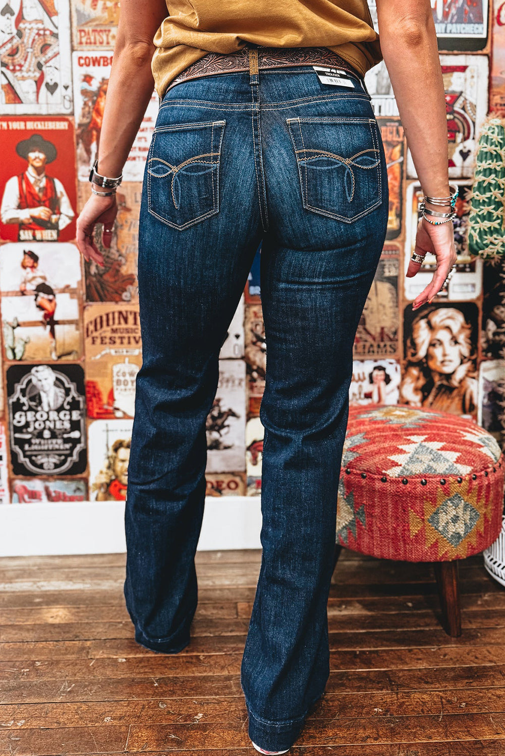Sail Blue Western Stitch Patched Pocket Bootcut Jeans