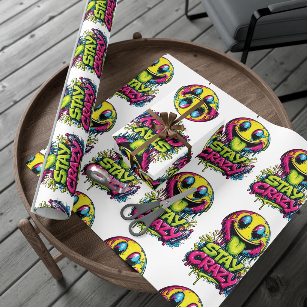 Gift Wrap Paper — 'Stay Crazy' Neon Smiley Graphic Wrap