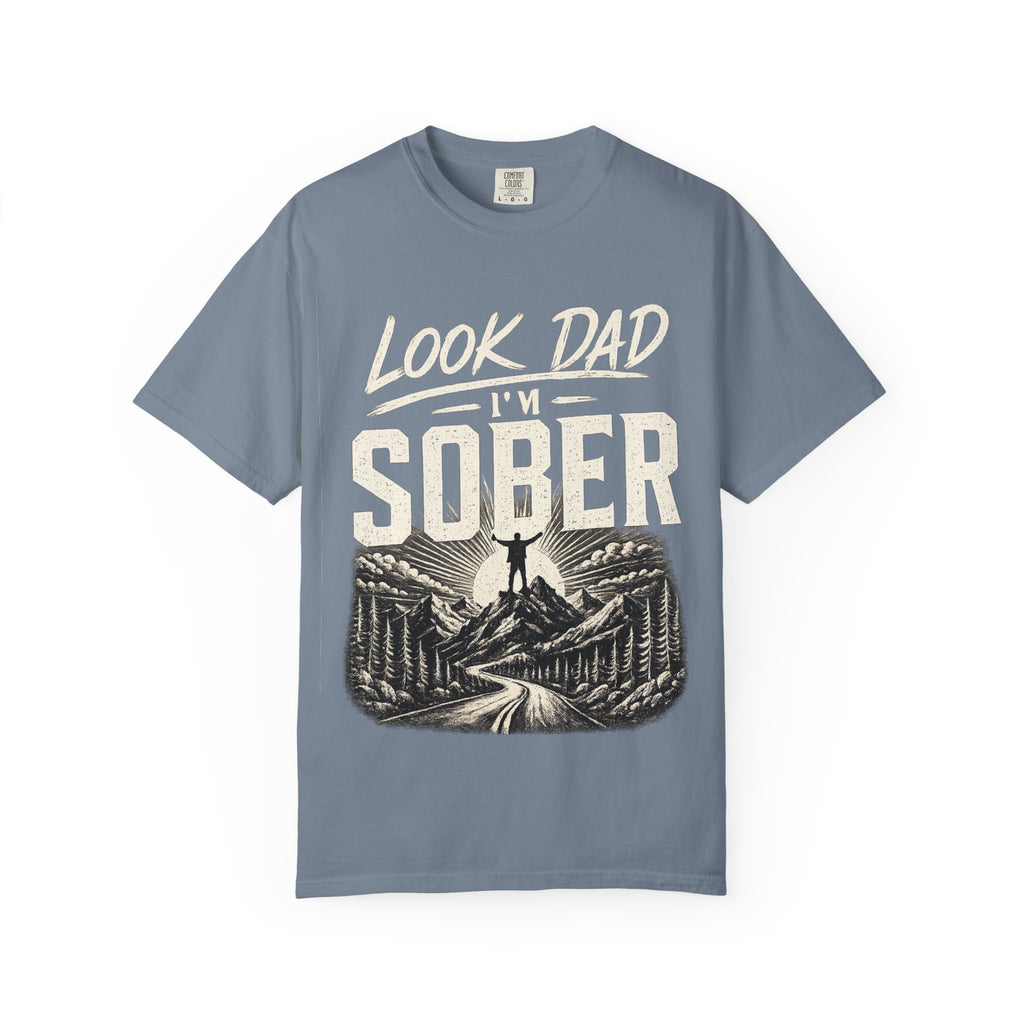 Look Dad I’m Sober T-Shirt – Recovery & Sobriety Mountain Design