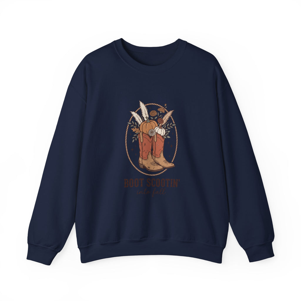 Boot Scootin' into Fall Pumpkin Crewneck Sweatshirt | Western Fall Aesthetic