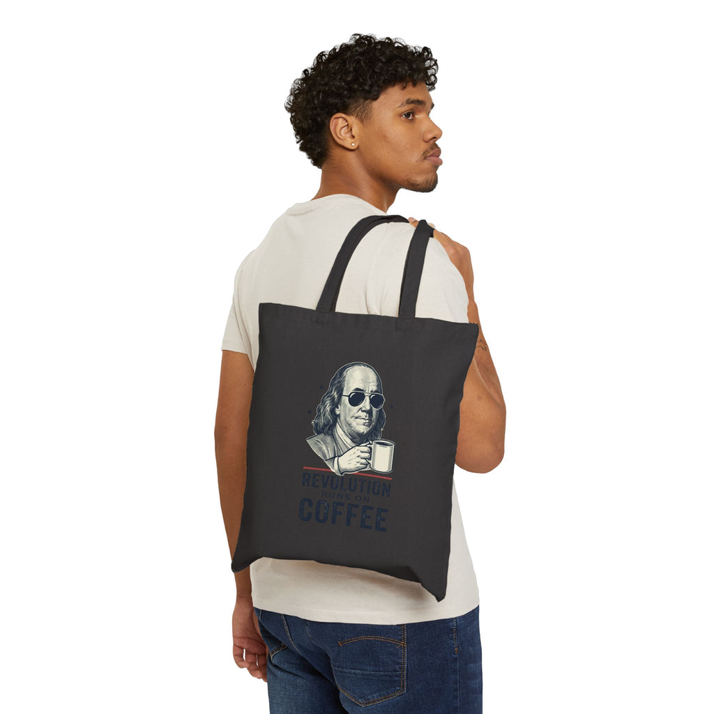 Revolution Runs on Coffee Tote | Founding Daddies, Vintage Patriotic Graphic