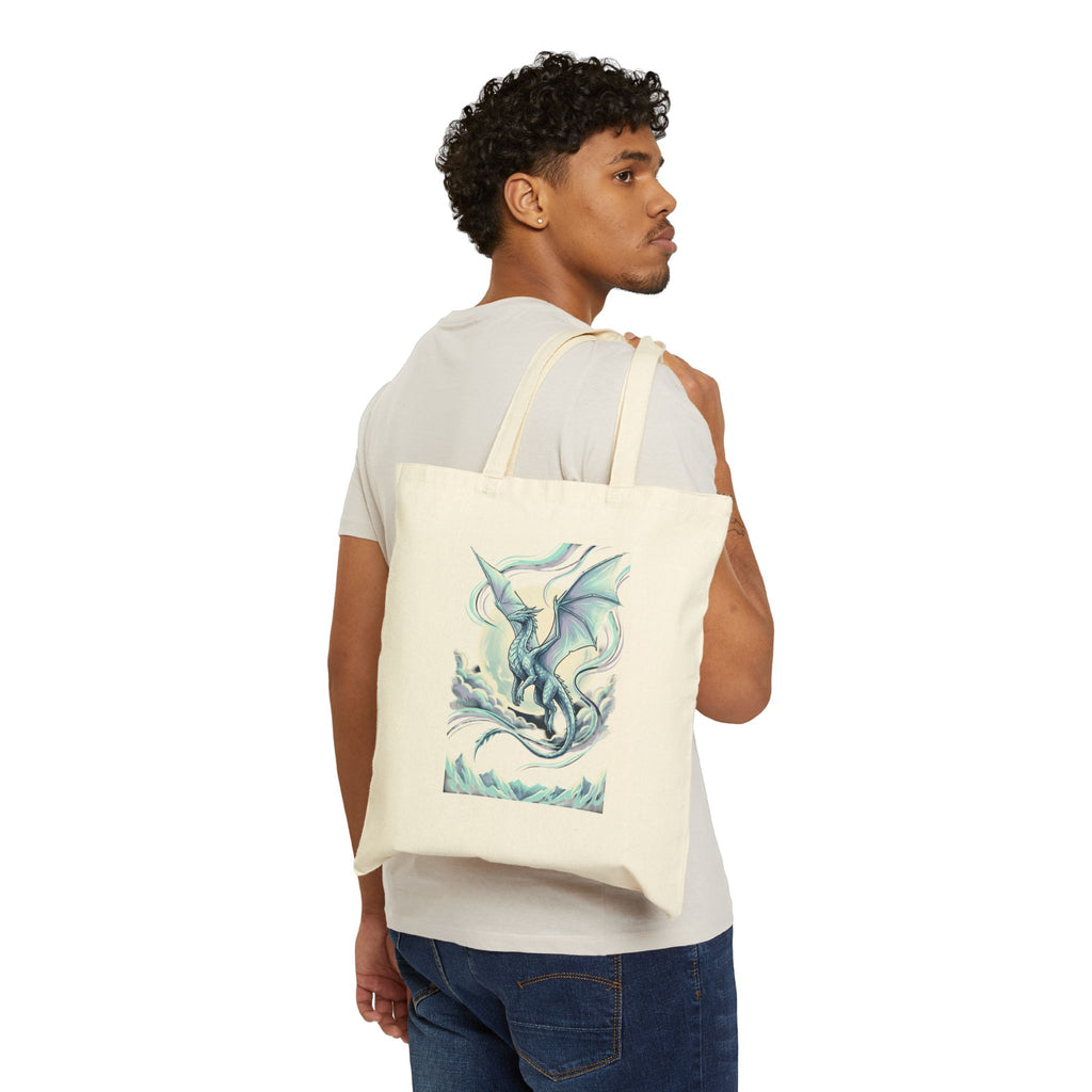 Ice Dragon Illustration Tote | Fantasy Dragon Tote, Mythical Creature Canvas