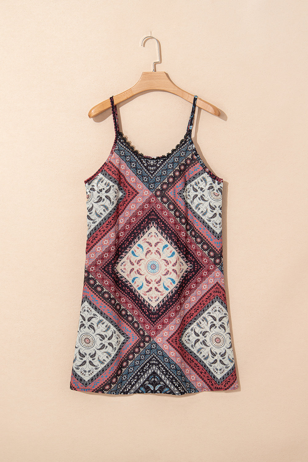 Red Geometric Paisley Print Sleeveless Shift Mini Dress