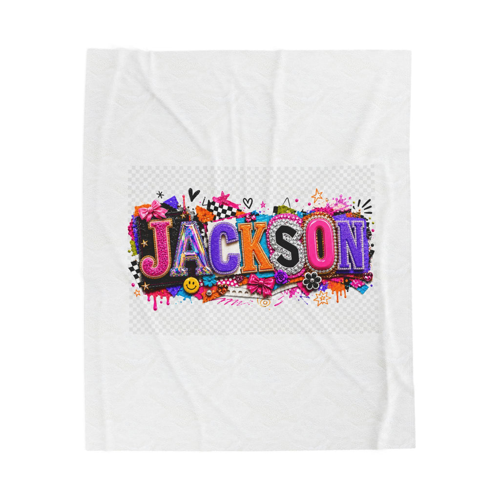 Personalized 'Jackson' Velveteen Plush Blanket — Colorful Graffiti Name Throw