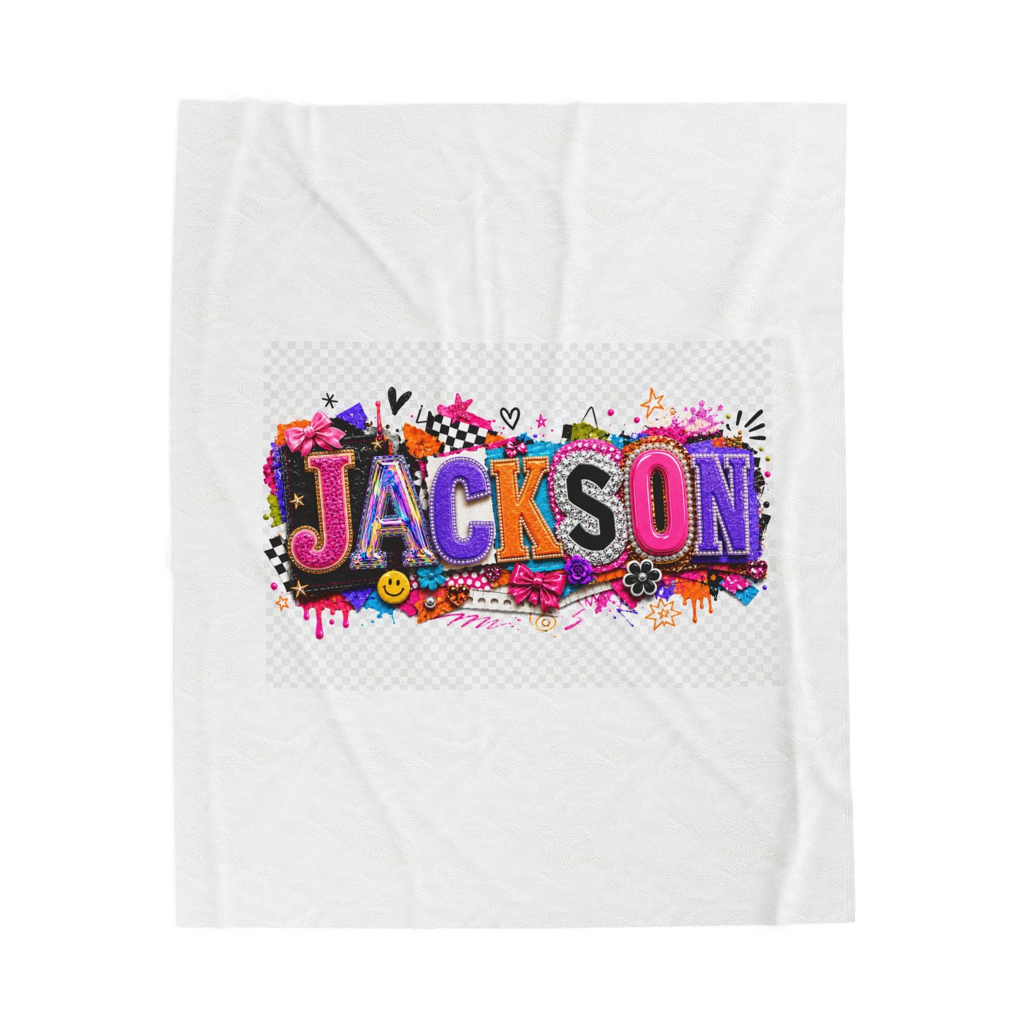 Personalized 'Jackson' Velveteen Plush Blanket — Colorful Graffiti Name Throw