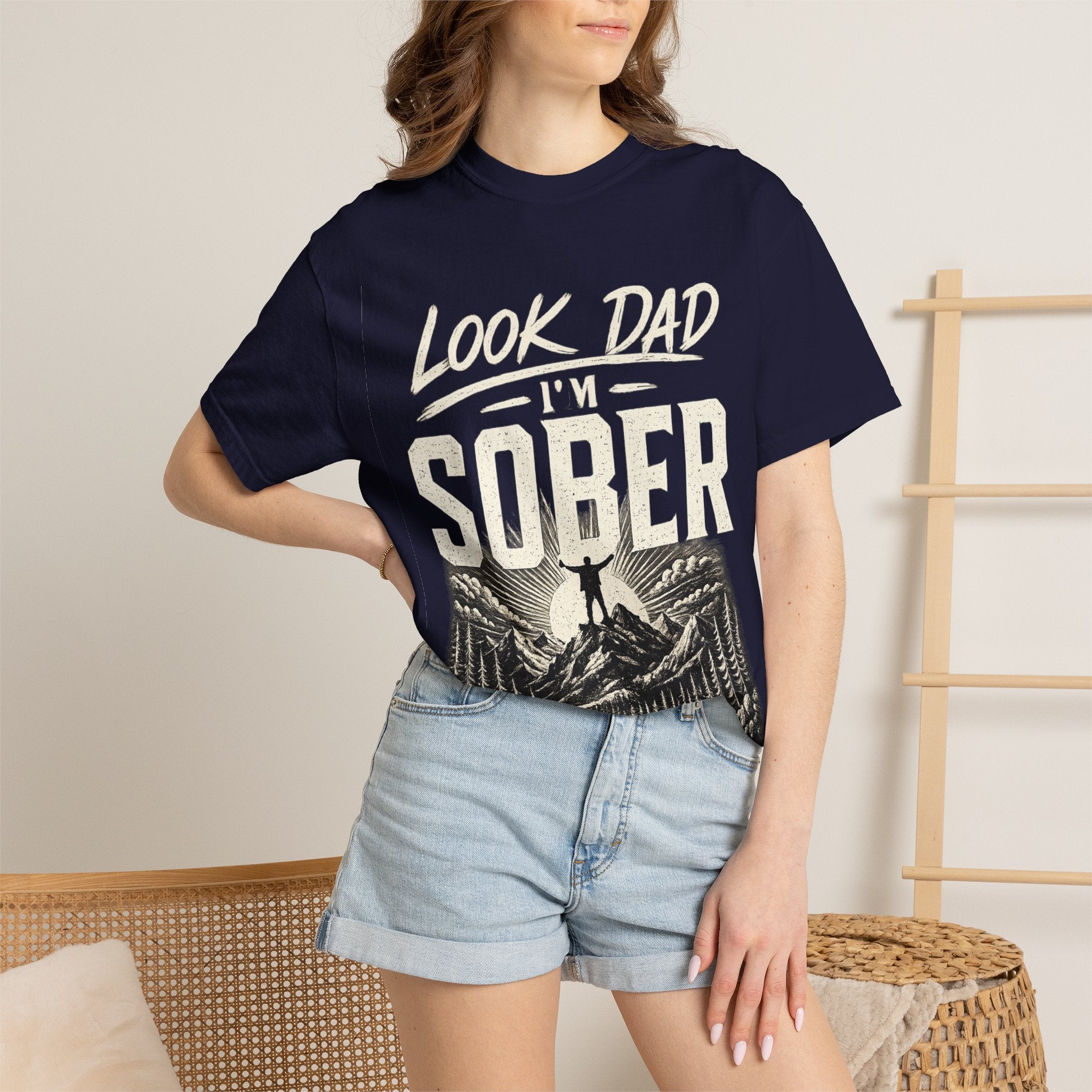 Look Dad I’m Sober T-Shirt – Recovery & Sobriety Mountain Design