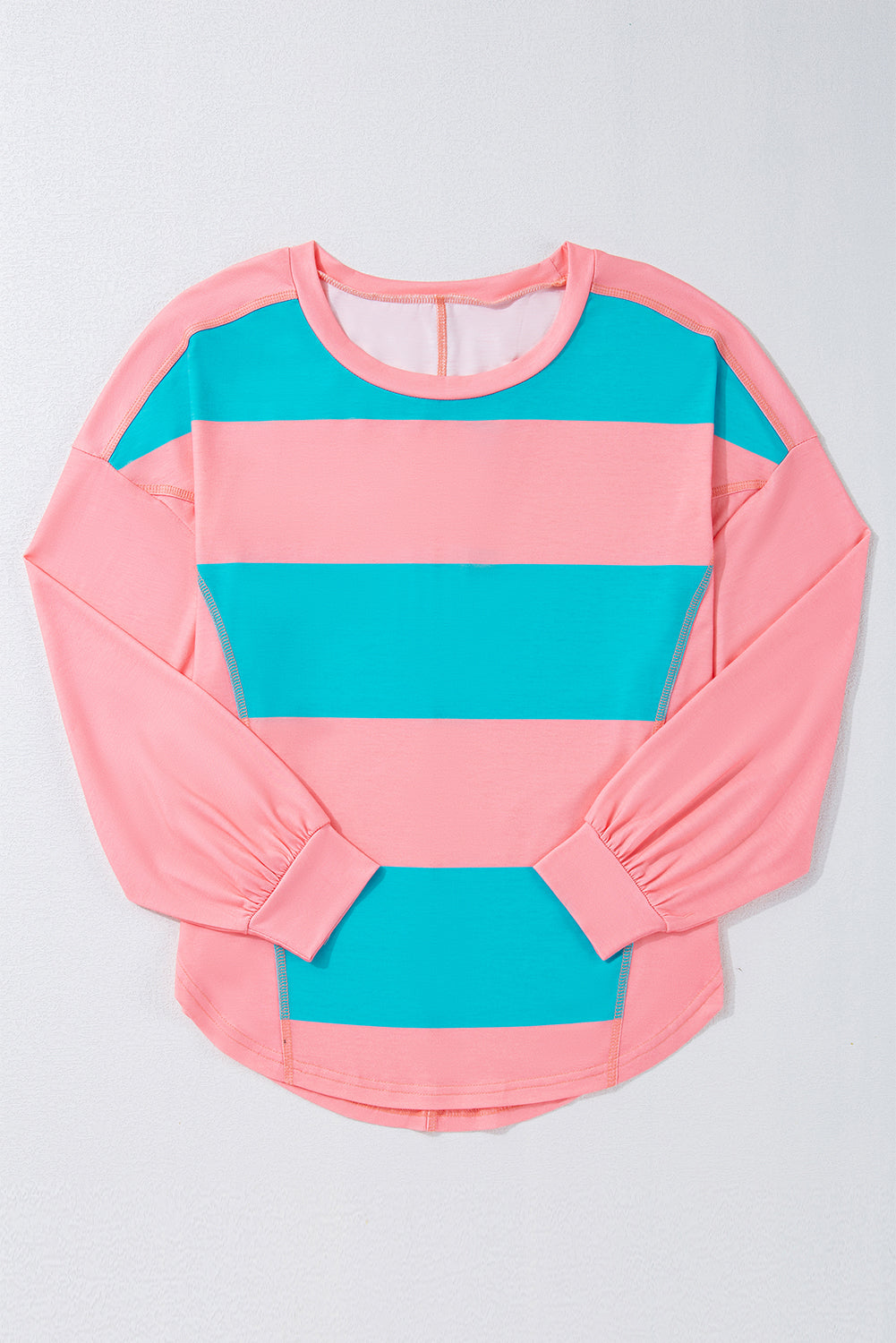 Light Green Colorblock Striped Drop Shoulder Loose Top