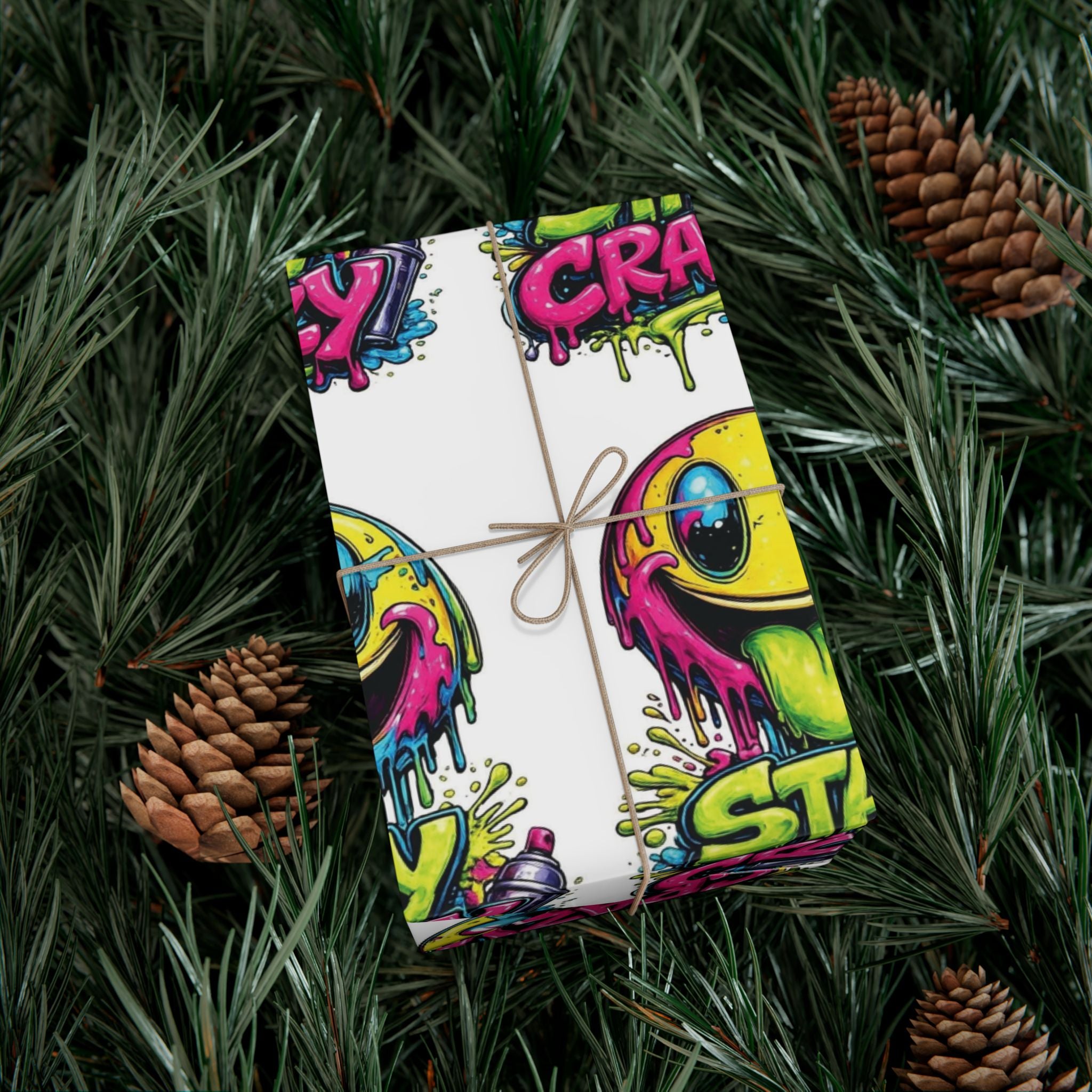 Gift Wrap Paper — 'Stay Crazy' Neon Smiley Graphic Wrap