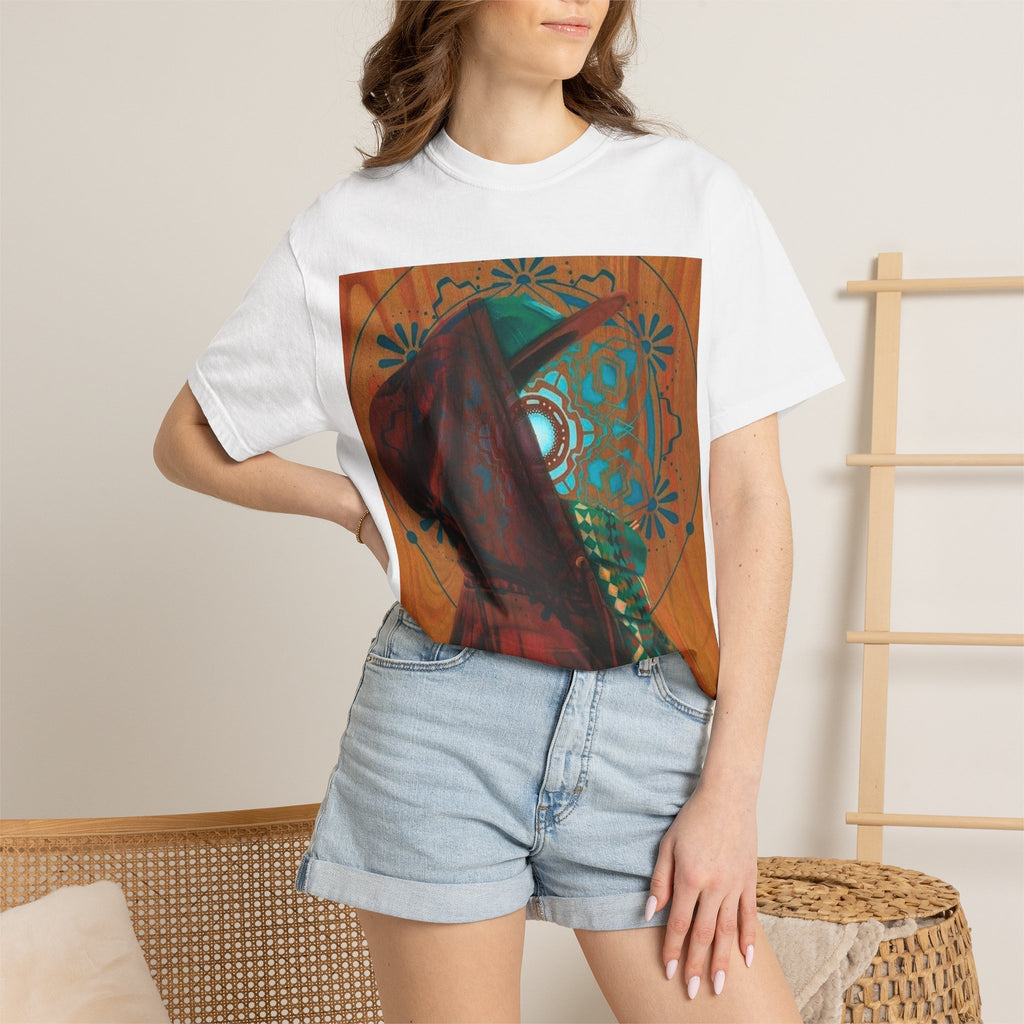 Mystic Hooded Figure Graphic T-Shirt — Boho Spiritual Art Tee