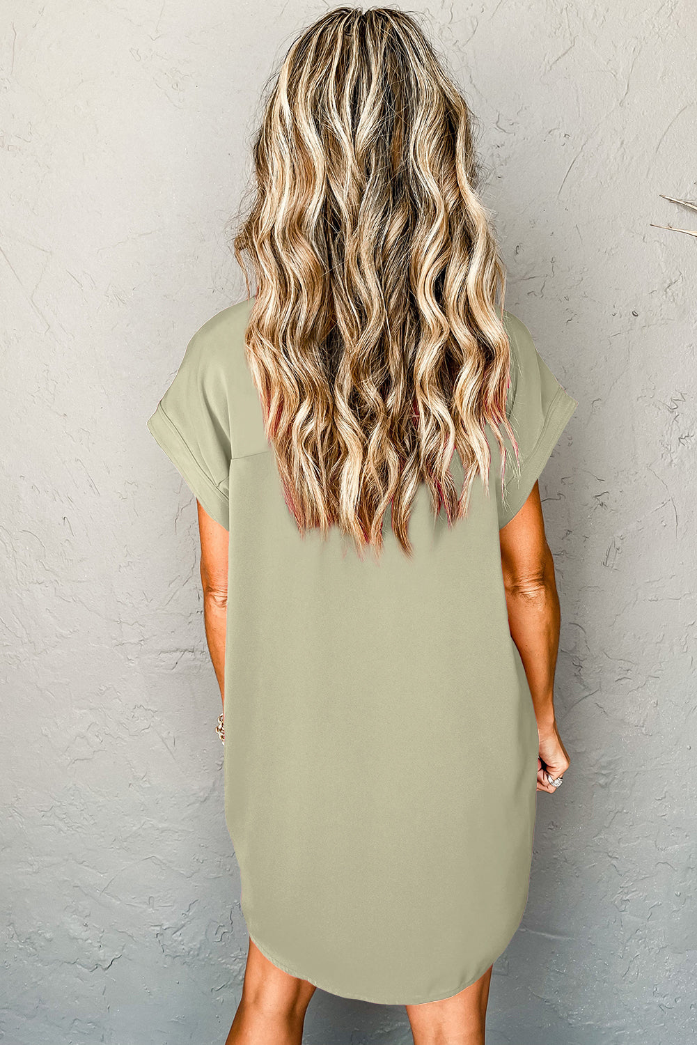 Rose Red Buttoned Collar Shift T-shirt Mini Dress