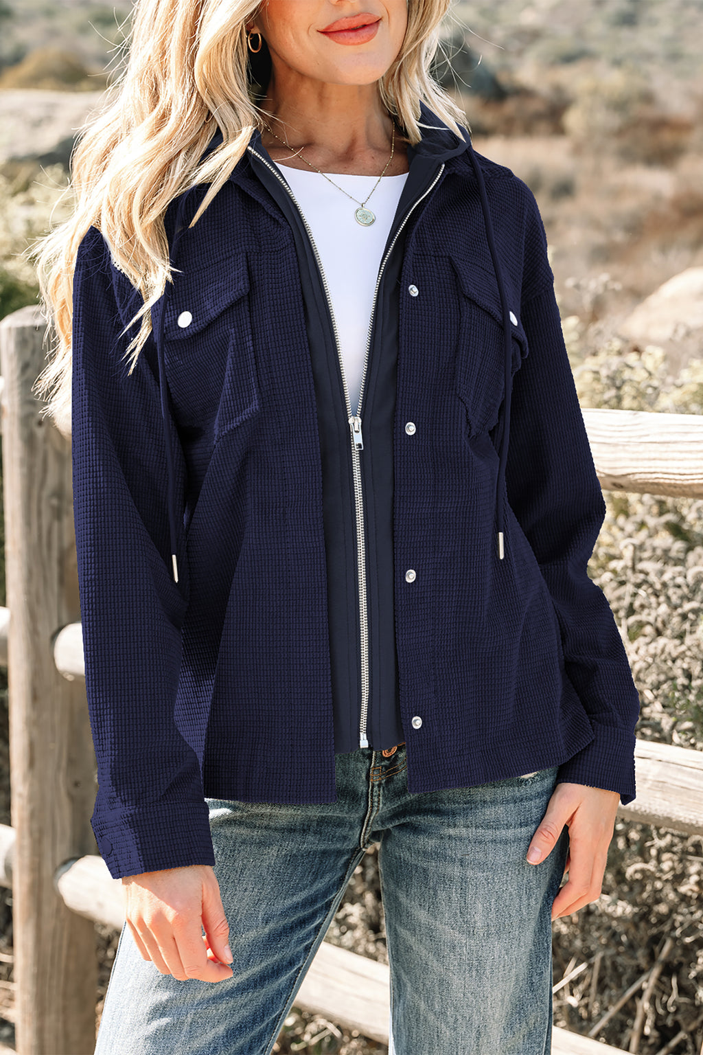 Sail Blue 2 in 1 Thermal Knit Textured Hooded Jacket