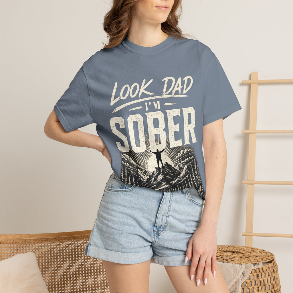 Look Dad I’m Sober T-Shirt – Recovery & Sobriety Mountain Design