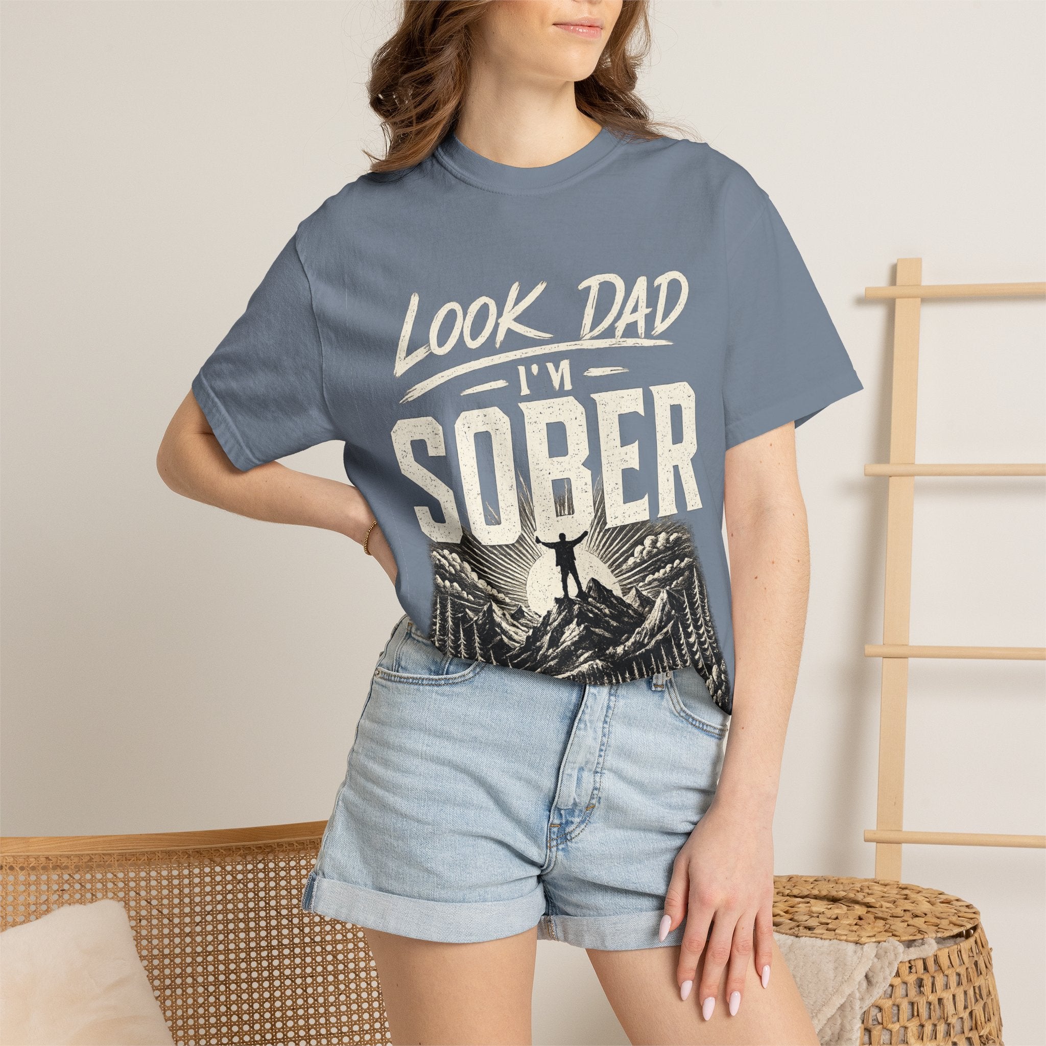 Look Dad I’m Sober T-Shirt – Recovery & Sobriety Mountain Design