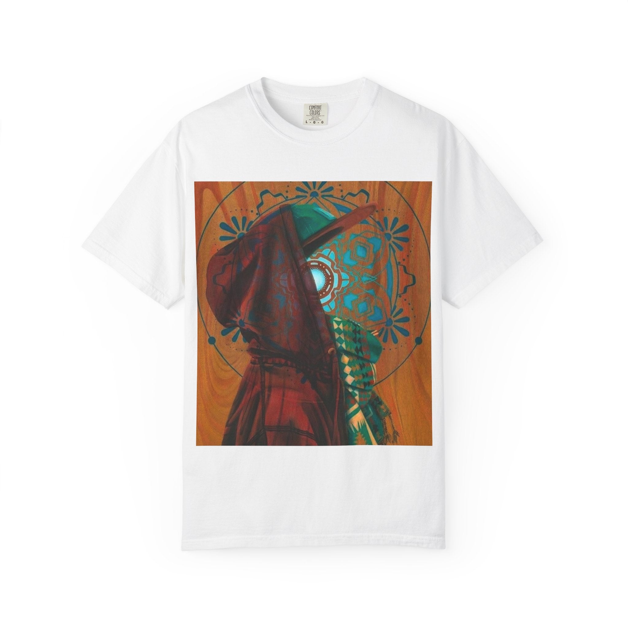 Mystic Hooded Figure Graphic T-Shirt — Boho Spiritual Art Tee